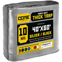 Core Tarps 40' x 60' Silver / Black Heavy-Duty Weatherproof 10 Mil Poly Tarp with Reinforced Edges
