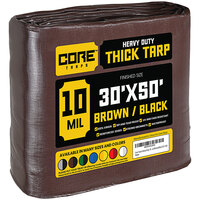 Core Tarps 30' x 50' Brown Heavy-Duty Weatherproof 10 Mil Poly Tarp with Reinforced Edges