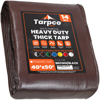Tarpco Safety 40' x 50' Brown / Black Extra Heavy-Duty Weatherproof 14 Mil Poly Tarp with Reinforced Edges