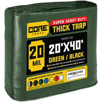 Core Tarps 20' x 40' Green / Black Extreme Heavy-Duty Weatherproof 20 Mil Poly Tarp with Reinforced Edges