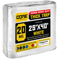 Core Tarps 25' x 40' White Extreme Heavy-Duty Weatherproof 20 Mil Poly Tarp with Reinforced Edges
