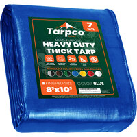 Tarpco Safety 8' x 10' Blue Heavy-Duty Weatherproof 7 Mil Poly Tarp with Reinforced Edges