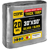 Core Tarps 30' x 50' Silver / Black Extreme Heavy-Duty Weatherproof 20 Mil Poly Tarp with Reinforced Edges