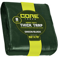 Core Tarps 50' x 70' Green / Black Heavy-Duty Weatherproof 8 Mil Poly Tarp with Reinforced Edges