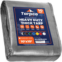 Tarpco Safety 10' x 10' Silver / Black Heavy-Duty Weatherproof 10 Mil Poly Tarp with Reinforced Edges