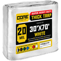 Core Tarps 30' x 70' White Extreme Heavy-Duty Weatherproof 20 Mil Poly Tarp with Reinforced Edges