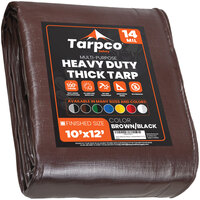 Tarpco Safety 10' x 12' Brown / Black Extra Heavy-Duty Weatherproof 14 Mil Poly Tarp with Reinforced Edges