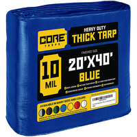 Core Tarps 20' x 40' Blue Heavy-Duty Weatherproof 10 Mil Poly Tarp with Reinforced Edges
