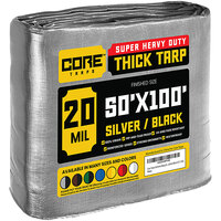 Core Tarps 50' x 100' Silver / Black Extreme Heavy-Duty Weatherproof 20 Mil Poly Tarp with Reinforced Edges