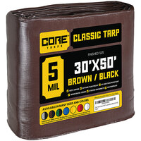 Core Tarps 30' x 50' Brown / Black Classic Weatherproof 5 Mil Poly Tarp with Reinforced Edges