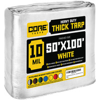Core Tarps 50' x 100' White Heavy-Duty Weatherproof 10 Mil Poly Tarp with Reinforced Edges