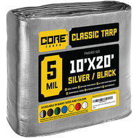 Core Tarps 10' x 20' Silver / Black Classic Weatherproof 5 Mil Poly Tarp with Reinforced Edges