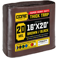 Core Tarps 16' x 20' Brown / Black Extreme Heavy-Duty Weatherproof 20 Mil Poly Tarp with Reinforced Edges