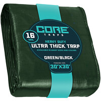 Core Tarps 30' x 30' Green / Black Extra Heavy-Duty Weatherproof 16 Mil Poly Tarp with Reinforced Edges