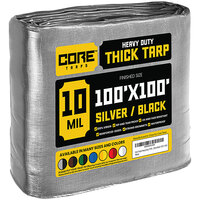 Core Tarps 100' x 100' Silver / Black Heavy-Duty Weatherproof 10 Mil Poly Tarp with Reinforced Edges