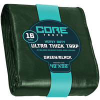 Core Tarps 40' x 50' Green / Black Extra Heavy-Duty Weatherproof 16 Mil Poly Tarp with Reinforced Edges