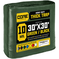 Core Tarps 30' x 30' Green / Black Heavy-Duty Weatherproof 10 Mil Poly Tarp with Reinforced Edges