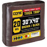 Core Tarps 30' x 40' Brown / Black Extreme Heavy-Duty Weatherproof 20 Mil Poly Tarp with Reinforced Edges
