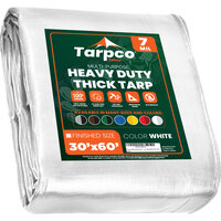 Tarpco Safety 30' x 60' White Heavy-Duty Weatherproof 7 Mil Poly Tarp with Reinforced Edges