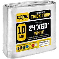 Core Tarps 24' x 50' White Heavy-Duty Weatherproof 10 Mil Poly Tarp with Reinforced Edges