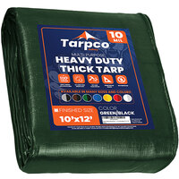 Tarpco Safety 10' x 12' Green / Black Heavy-Duty Weatherproof 10 Mil Poly Tarp with Reinforced Edges