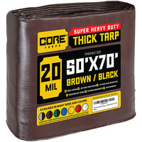 Core Tarps 50' x 70' Brown / Black Extreme Heavy-Duty Weatherproof 20 Mil Poly Tarp with Reinforced Edges