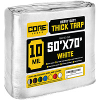 Core Tarps 50' x 70' White Heavy-Duty Weatherproof 10 Mil Poly Tarp with Reinforced Edges