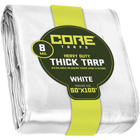 Core Tarps 50' x 100' White Heavy-Duty Weatherproof 8 Mil Poly Tarp with Reinforced Edges