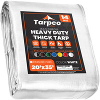 Tarpco Safety 20' x 35' White Extra Heavy-Duty Weatherproof 14 Mil Poly Tarp with Reinforced Edges