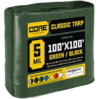 Core Tarps 100' x 100' Green / Black Classic Weatherproof 5 Mil Poly Tarp with Reinforced Edges