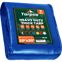 Tarpco Safety 20' x 20' Blue Heavy-Duty Weatherproof 7 Mil Poly Tarp with Reinforced Edges