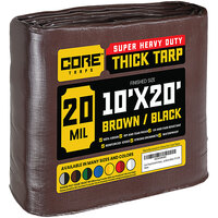 Core Tarps 10' x 20' Brown / Black Extreme Heavy-Duty Weatherproof 20 Mil Poly Tarp with Reinforced Edges