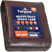 Tarpco Safety 12' x 20' Brown / Black Heavy-Duty Weatherproof 10 Mil Poly Tarp with Reinforced Edges