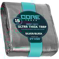 Core Tarps 24' x 50' Silver / Black Extra Heavy-Duty Weatherproof 16 Mil Poly Tarp with Reinforced Edges