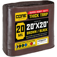 Core Tarps 20' x 20' Brown / Black Extreme Heavy-Duty Weatherproof 20 Mil Poly Tarp with Reinforced Edges