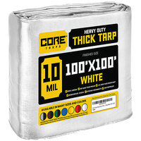 Core Tarps 100' x 100' White Heavy-Duty Weatherproof 10 Mil Poly Tarp with Reinforced Edges