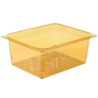 Cambro 25CLRHP150 H-Pan™ 1/2 Size Amber High Heat Plastic Colander Pan - 5" Deep