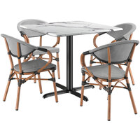 Lancaster Table & Seating Excalibur Bistro Series 36" Square Versilla Standard Height Table with 4 Black and White Arm Chairs