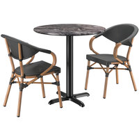 Lancaster Table & Seating Excalibur Bistro Series 31 1/2" Round Paladina Standard Height Table with 2 Black Arm Chairs