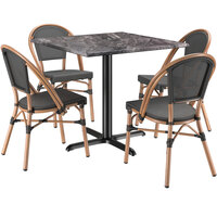 Lancaster Table & Seating Excalibur Bistro Series 36" Square Paladina Standard Height Table with 4 Black Side Chairs