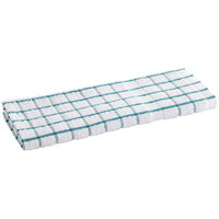 Oxford Kitchen Ensemble 15" x 25" White / Green Windowpane 32 oz. 100% Ringspun Cotton Kitchen Towel - 144/Case