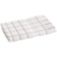 Oxford Premium Kitchen 12" x 12" White / Tan Windowpane 20 oz. 100% Ringspun Cotton Dish Cloth - 300/Case