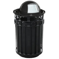 Witt Industries M3600-R-DT-BK Oakley 36 Gallon Black Steel Round Outdoor Decorative Waste Receptacle with Push Door Dome Top Lid and Ring Accent Band