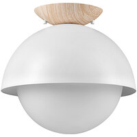 Globe Industrial Luxe Matte White / Faux Wood Flush Mount Light - 120V, 60W