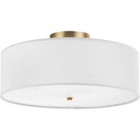 Globe Minimalist White Linen / Matte Brass Flush Mount Light - 120V, 60W