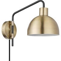 Globe Vintage Antique Brass / Matte Black Plug-In or Hardwire Wall Sconce - 120V, 60W