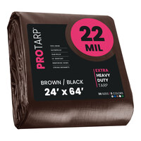 ProTarp 24' x 64' Brown / Black Extreme Heavy-Duty Weatherproof 22 Mil Poly Tarp with Reinforced Edges
