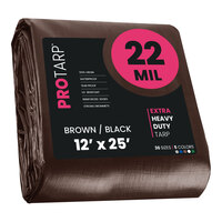 ProTarp 12' x 25' Brown / Black Extreme Heavy-Duty Weatherproof 22 Mil Poly Tarp with Reinforced Edges