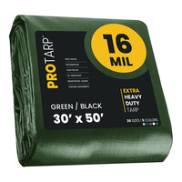ProTarp 30' x 50' Green / Black Extra Heavy-Duty Weatherproof 16 Mil Poly Tarp with Reinforced Edges