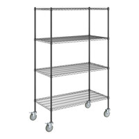 Steelton 24" x 48" NSF Black Epoxy 4-Shelf Kit with 72" Posts and Casters